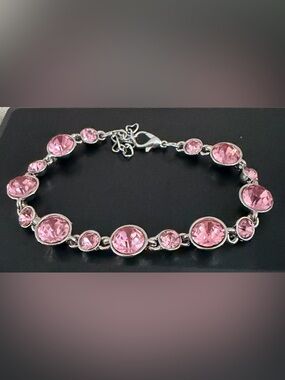 Classic Pink Crystal Station Bracelet - Women Jewelry